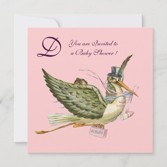 Invitation MONOGRAM BABY SHOWER, or métallique (Devant)