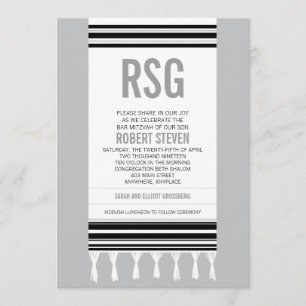 Invitation Monogram Black Tallit Bar Mitzvah