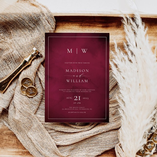 Invitation Monogram Elegant Modern Burgundy Wedding (Créateur téléchargé)