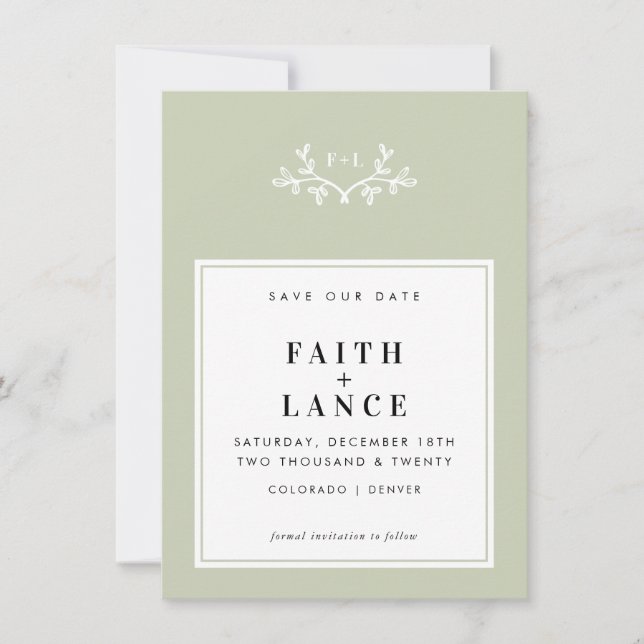 Invitation MONOGRAM ENREGISTRER LA DATE simple mignon brindil (Devant)
