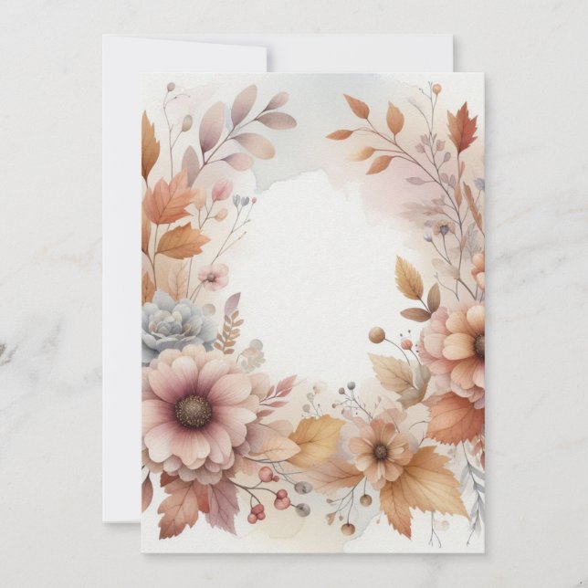 Invitation Monogram Fall leaves and flowers watercolor  (Devant)