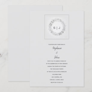 Invitation Monogram Floral Crest Black White Grey Mariage