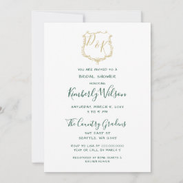 Invitation Monogram Gold Crest et Forest Green Fête des marié