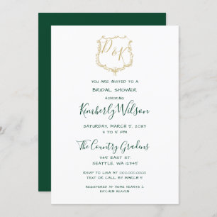 Invitation Monogram Gold Crest et Forest Green Fête des marié