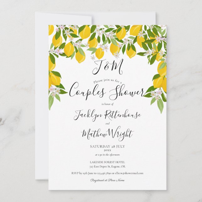 Invitation Monogram Lemons Blossom Mariage Couples Douche (Devant)