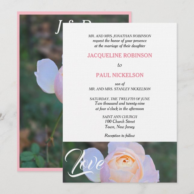 Invitation Monogram Pastel Rose Rose Love (Devant / Derrière)