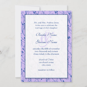Invitation Monogram Royal Blue Lilac Swirl Wedding