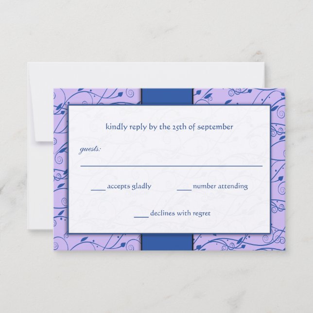 Invitation Monogram Royal Blue Lilac Swirl Wedding RSVP (Devant)