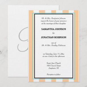 Invitation Monogram Sandy Beach bleu blanc rayures de cabane 