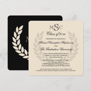 Invitation Monogram Square Classique Noir Diplômé de l'Univer