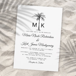 Invitation Monogram Tropical Palm Tree Formal Beach Wedding