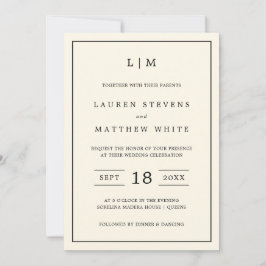 Invitation Monogramme à crème simple Mariage élégant