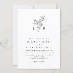 Invitation Monogramme à fleurs de cerisier minimes à main sim