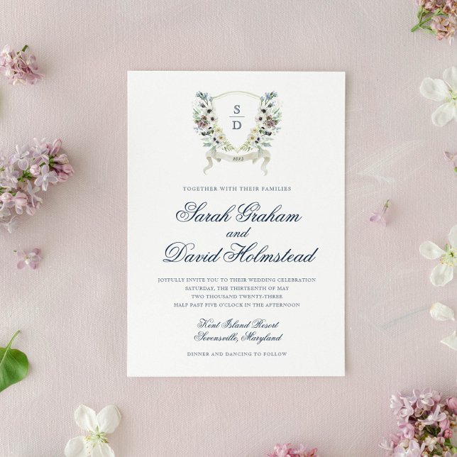 Invitation Monogramme Aquarelle Floral Mariage Crest Invitati (Créateur téléchargé)