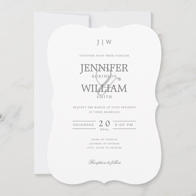 Invitation Monogramme argenté simple et élégant pour mariage (Devant)