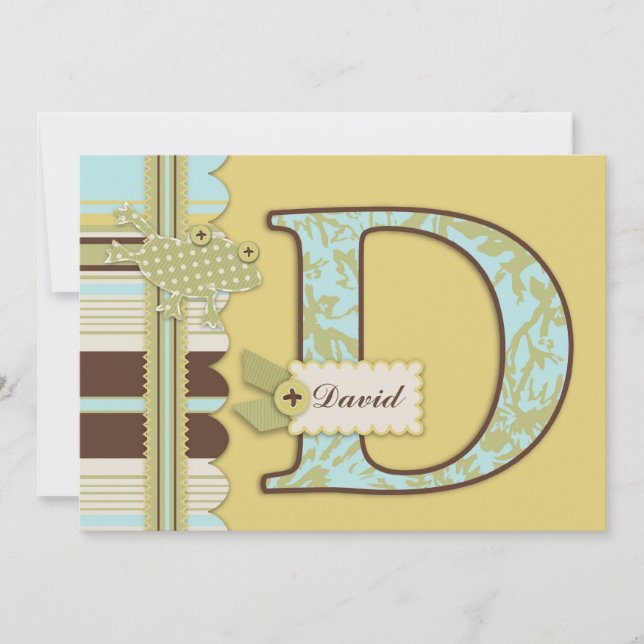 Invitation Monogramme avec grenouille et Baby shower d'impres (Devant)