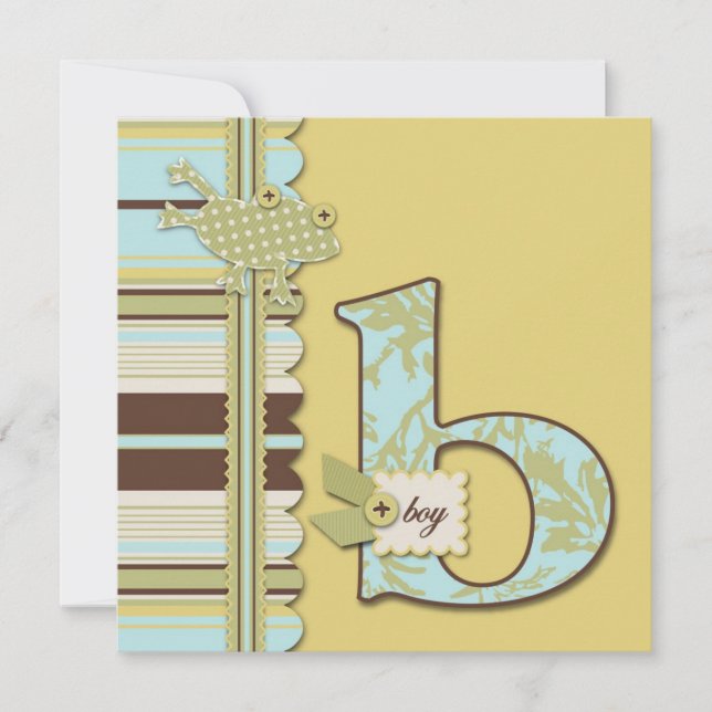 Invitation Monogramme avec grenouille et Baby shower d'impres (Devant)