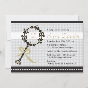 Invitation Monogramme Baby Rattle Shower