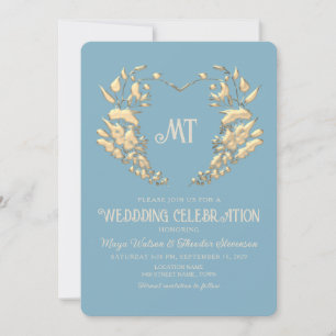 Invitation Monogramme baroque Mariage bleu Dusty