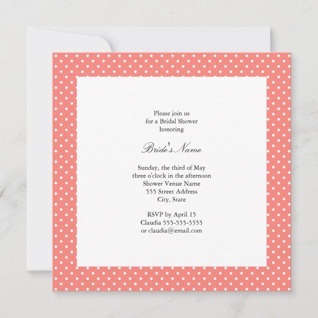 Invitation Monogramme blanc et corail rose Polka Dot Bride (Devant)