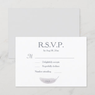 Invitation Monogramme Blanc Gris Angel Plumes Mariage RSVP