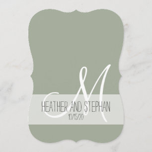 Invitation Monogramme blanc noir vert de couleur verte simple