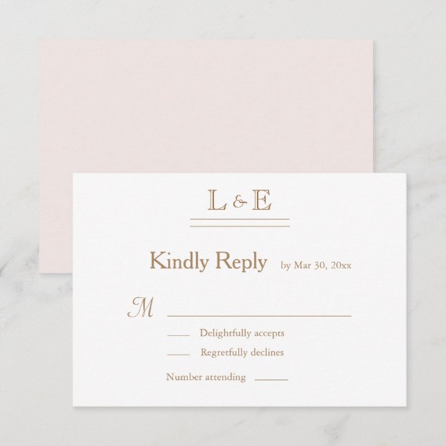 Invitation Monogramme Blanc Rosé Or Ampersand Mariage RSVP (Devant / Derrière)