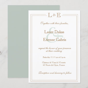 Invitation Monogramme Blanc Sage Or Ampersand Mariage moderne