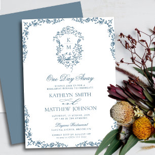 Invitation Monogramme bleu foncé Vintage à une journée