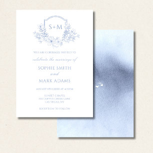 Invitation Monogramme bleu poussiéreux Crête initiale Mariage