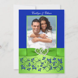Invitation Monogramme Bleu, Vert Floral PHOTO Mariage Inviter
