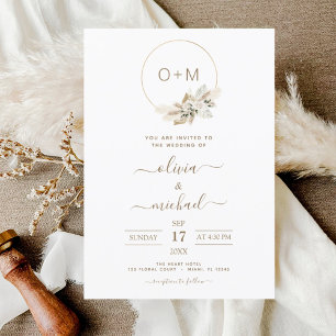 Invitation Monogramme Boho Tropical Pampas Grass Mariage Invi