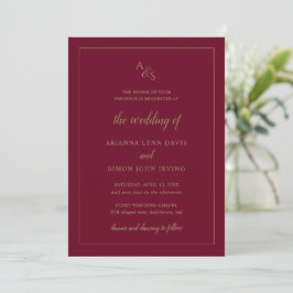 Invitation Monogramme bordeaux simple Mariage élégant formel