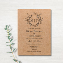 monogramme botanique classique script kraft mariag
