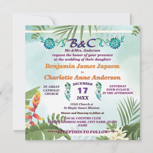 Invitation Monogramme botanique rustique Mariage personnalisé (Devant)