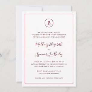 Invitation Monogramme Bourgogne Formelle Tout en un Mariage