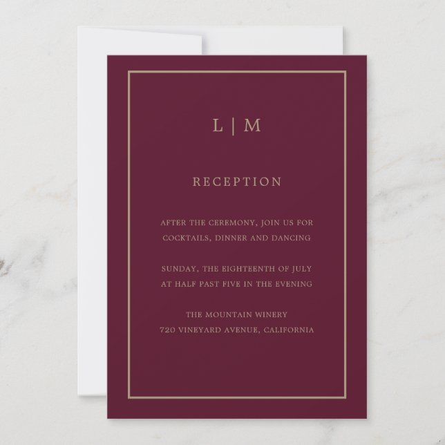 Invitation Monogramme Bourgogne minimal Mariage simple et élé (Devant)