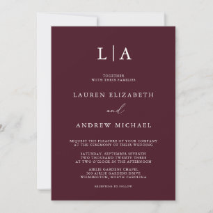 Invitation Monogramme Bourgogne Simple Minimaliste Mariage In