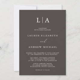 Invitation Monogramme Brown foncé Simple minimaliste Mariage