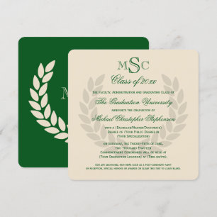 Invitation Monogramme Carré Classic Green College Graduation