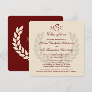Invitation Monogramme Carré Classic Maroon College