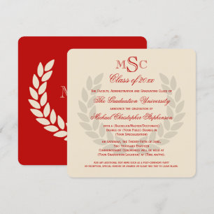 Invitation Monogramme Carré Classic Red College Graduation