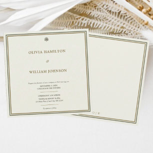 Invitation Monogramme Carré de Mariage Classique Ivoire & Or