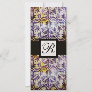 Invitation MONOGRAMME CARRÉ EN DAMAS ANCIEN, noir violet, or