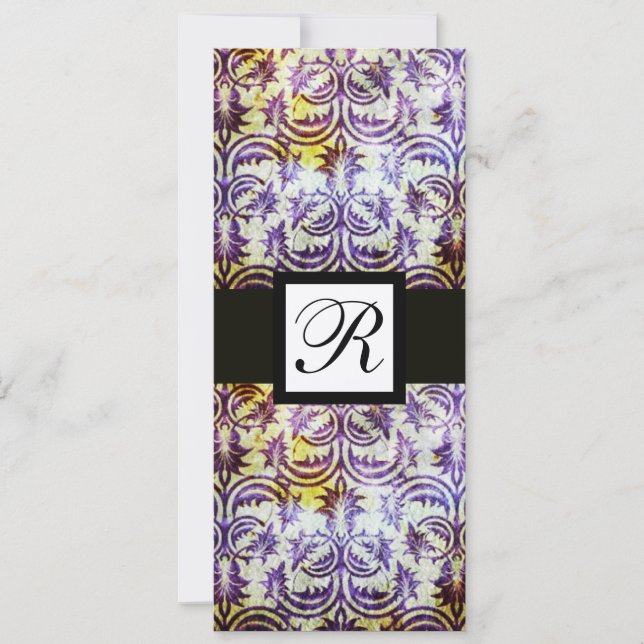 Invitation MONOGRAMME CARRÉE EN DAMAS ANCIEN, noir violet, or (Devant)