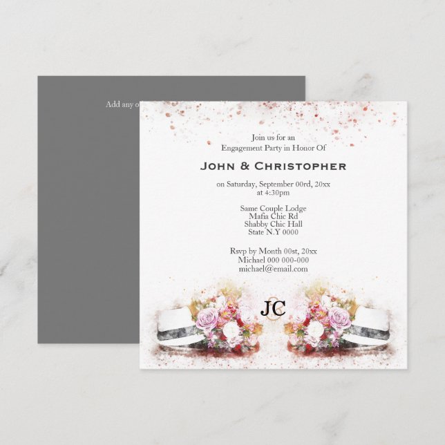 Invitation monogramme casquette d'aquarelle gai-couple (Devant / Derrière)