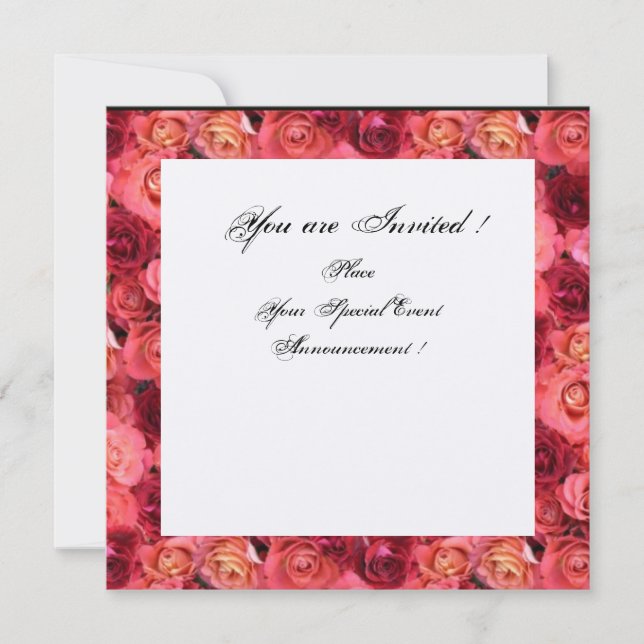 Invitation MONOGRAMME CHAMP DE ROSES, Rose, Rouge Noir Blanc  (Devant)