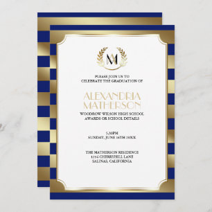 Invitation Monogramme CHANGER COULEUR & Gold Stripes Graduati