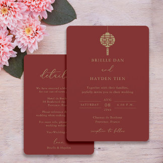 Invitation Monogramme chinois moderne Mariage rouge
