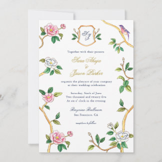 Invitation Monogramme Chinoiserie frontière avec Mariage de c